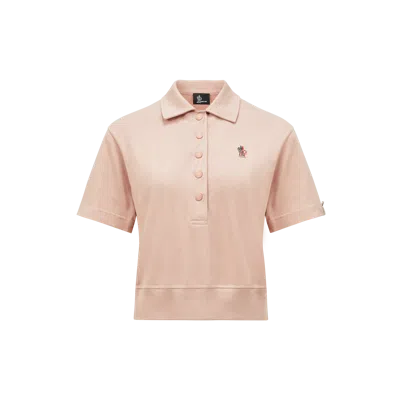 Moncler Logo Patch Cotton Polo Shirt Pink