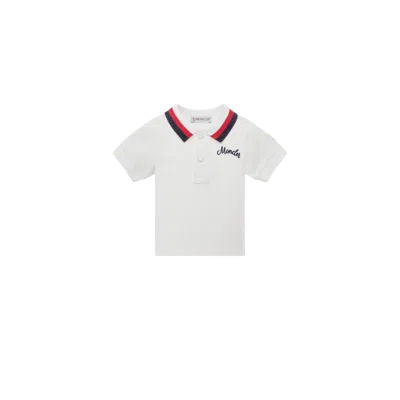 Moncler Kids' Embroidered Logo Cotton Polo Shirt White In Bianco