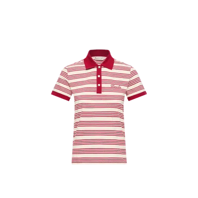 Moncler Striped Cotton Polo Shirt In Neutral