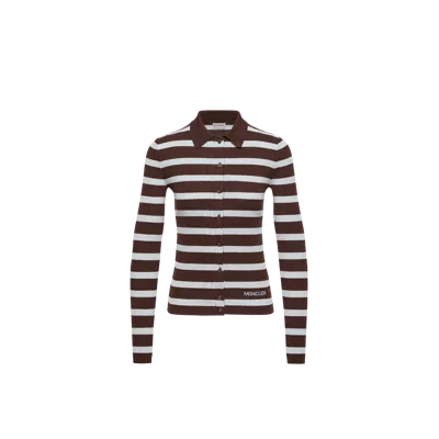Moncler Cotton Crêpe Polo Shirt, Women, Multicolor, Size: Xs In Brown