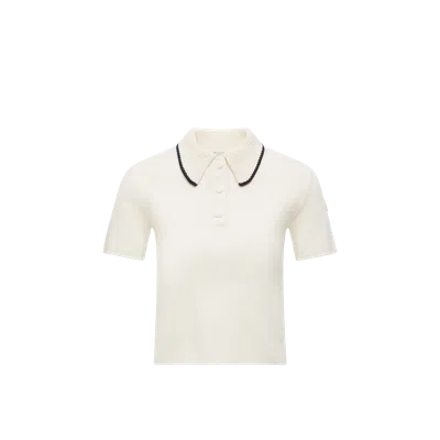 Moncler Knit Cotton Polo Shirt In White