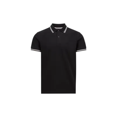 MONCLER STRIPED TRIM COTTON PIQUET POLO SHIRT, MEN, BLUE, SIZE: L