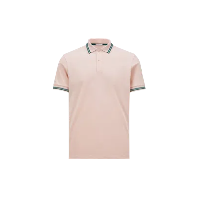 Moncler Striped Trim Cotton Piquet Polo Shirt Pink