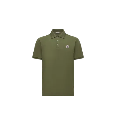 Moncler Embroidered Logo Cotton Piquet Polo Shirt In Green