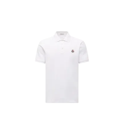 MONCLER LOGO PATCH COTTON PIQUET POLO SHIRT, MEN, WHITE, SIZE: XXL
