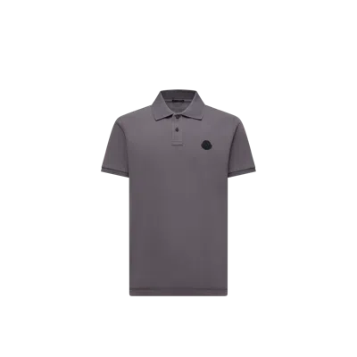 Moncler Polo En Piqué De Coton À Empiècement Logo In Gray