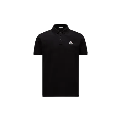 Moncler Logo Patch Cotton Piquet Polo Shirt Black
