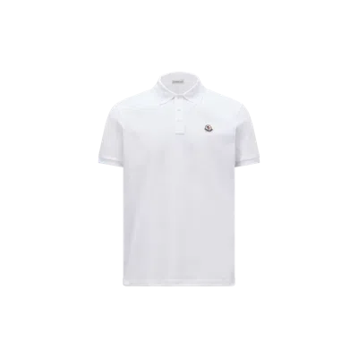 Moncler Logo Patch Cotton Piquet Polo Shirt White