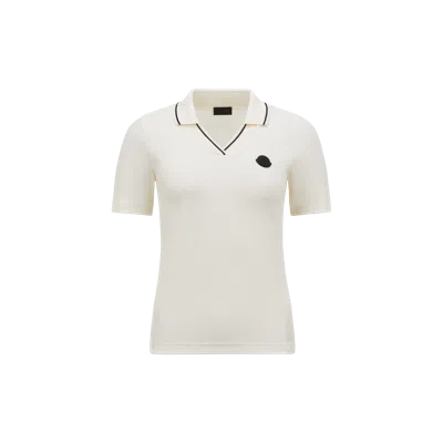 Moncler Logo Patch Cotton Piquet Polo Shirt White