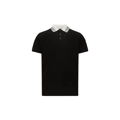Moncler Embroidered Logo Cotton Piquet Polo Shirt Black