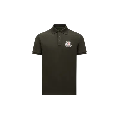 Moncler Embroidered Logo Cotton Piquet Polo Shirt In Green