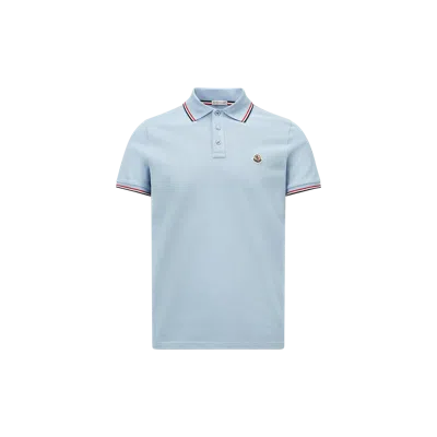 Moncler Tricolor-trimmed Cotton Piquet Polo Shirt Blue