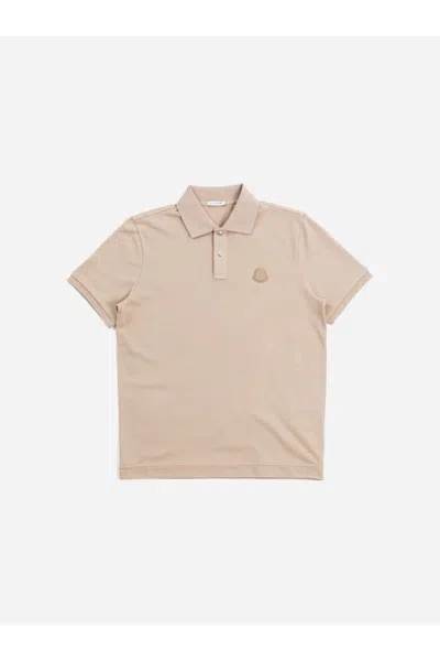 Moncler Polo In Beige Cotton Pique In Neutral