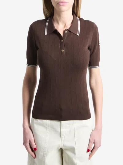 Moncler Cotton Polo Shirt In Brown