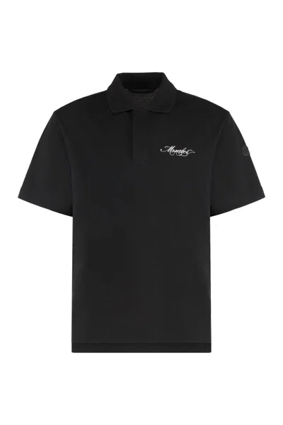 Moncler Organic Cotton Polo Shirt With Side Slits In Black