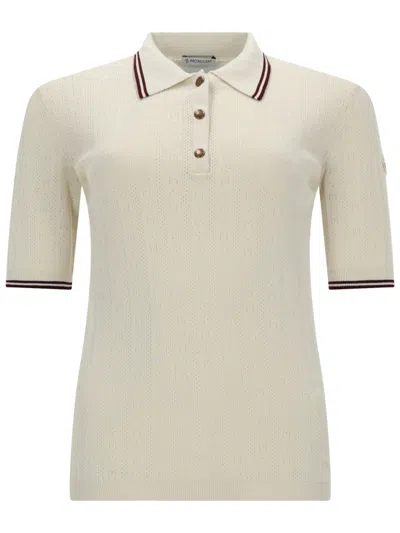 Moncler Knit Cotton Polo Shirt In Neutral