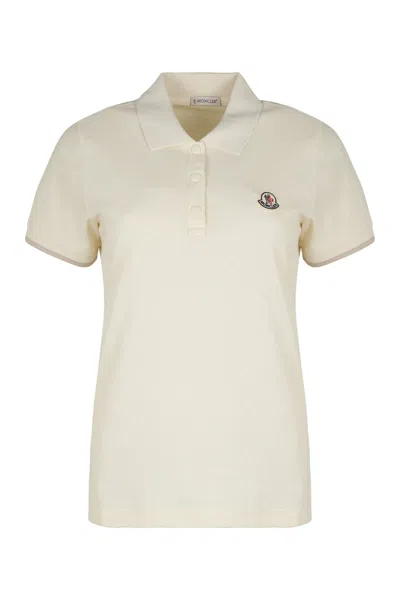 Moncler Piquet Polo Shirt With Logo Patch In White
