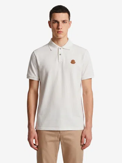 Moncler Polo In Piquet Di Cotone Con Patch Logato In White