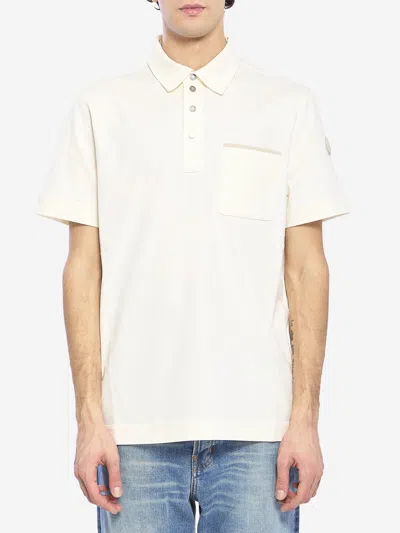 Moncler Polo Shirt In Stretch Cotton Piqu In White