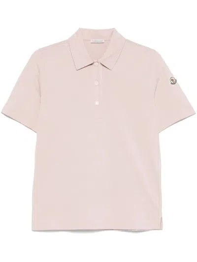 Moncler Polo Mc Nude Shoulder Logo Patch In Lightpink