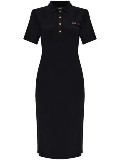 Moncler Viscose-blend Midi Polo Dress In Black
