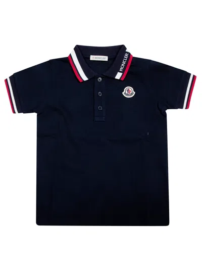 Moncler Polo Mini Sleeves Cut In Blue