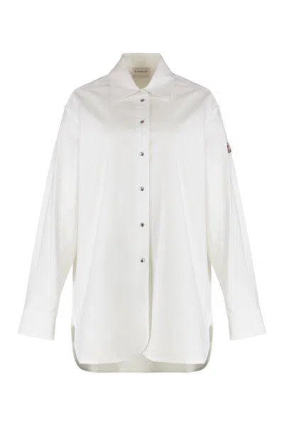 Moncler Cotton Poplin Shirt Polo Collar In White