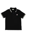 Moncler Kid - Tricolour-trimmed Cotton Piquet Polo Shirt In Nero