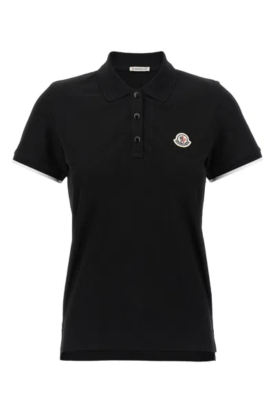 Moncler Logo Patch Polo Shirt In Black