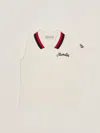 Moncler Embroidered Logo Cotton Polo Shirt White In Bianco