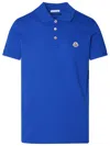 Moncler Cotton Polo Shirt With Logo Patch On The Front In Blue