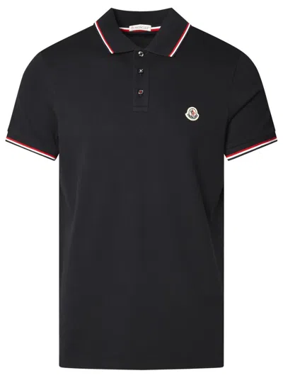 Moncler Polo Shirt In Blue Cotton