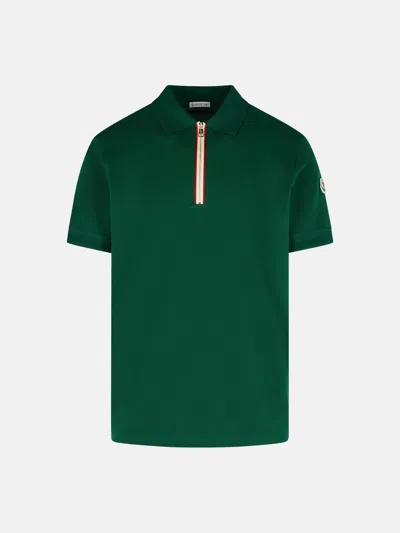 Moncler Polo Shirt In Green Cotton