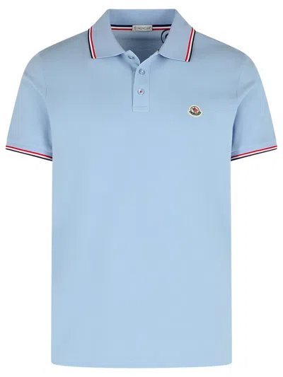 Moncler Polo Shirt In Light Blue Cotton Men