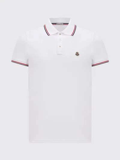 Moncler Cotton Piquet Polo Shirt With Tricolor Trim In White