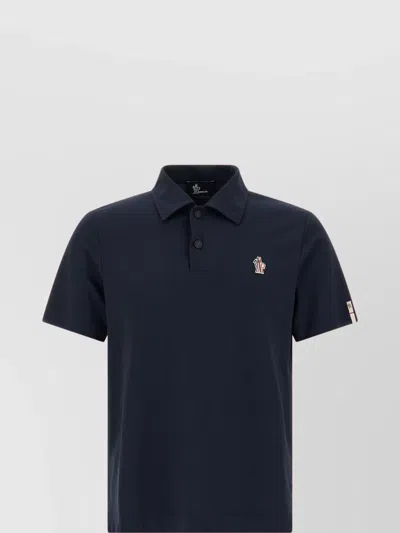 Moncler Polo Shirt Ribbed Short Sleeves In Black