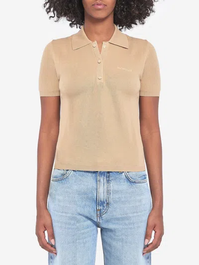 Moncler Polo Shirt With Embroidered Logo In Beige