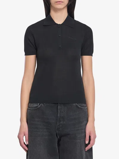 Moncler Polo Shirt With Embroidered Logo In Black