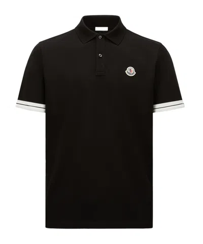 Moncler Polo Shirt With Lapel Short Sleeve In Black