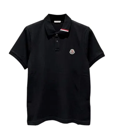Moncler Polo Shirt With Lapel Short Sleeve In Black