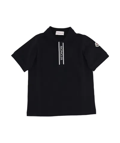 Moncler Polo Shirt With Lapel Short Sleeve In Blue