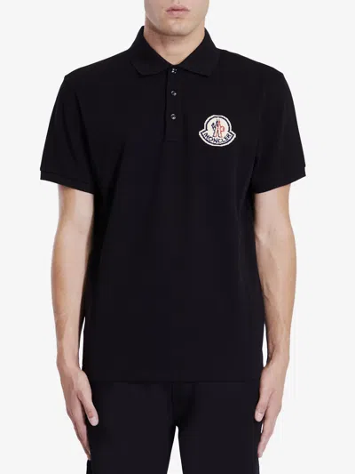 Moncler Archive Logo Cotton Polo Shirt In Black