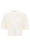 Moncler Basic Polo Shirt With Poplin Inserts Women In White,neutro