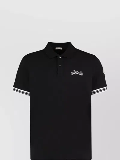 MONCLER POLO SHIRT WITH SIDE SLITS AND RIBBED EDGES