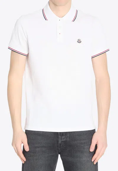 Moncler Cotton Piquet Polo Shirt With Tricolor Trim In White