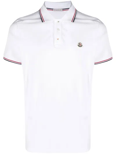 Moncler Cotton Piquet Polo Shirt With Tricolor Trim In White