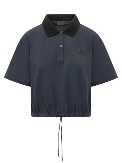 Moncler Polo With Collar And Adjustable Hem In Blue