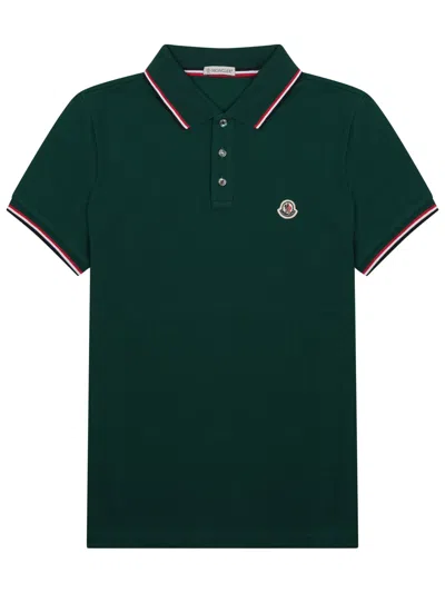 Moncler Polo With Logo Patch In Green