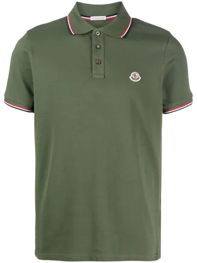Moncler Chest Logo-patch Detail Polo Shirt In Green