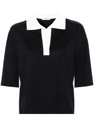 Moncler Logo-patch Cotton Polo Shirt In Blu